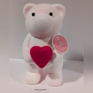 Valentines Day Bear Flocked White Velvet W/ Heart Teddy Bears Valentine Gift